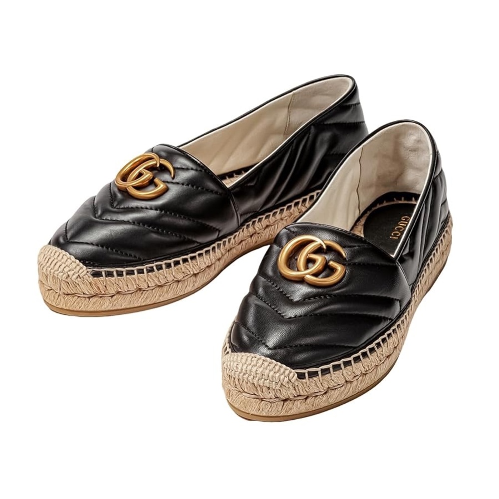 Gucci Quilted Black Espadrilles with Gold Emblem